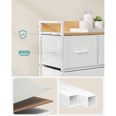 SONGMICS Commode de Chambre, 5 Tiroirs en Tissu avec Poignées, Meuble de Rangement, pour Salon, Entrée, Cadre en Acier, Blanc Nuage et Beige Chêne