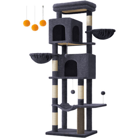 Feandrea – Arbre à chat 175 cm – Multi-niveaux avec 2 niches, 2 paniers, 5 griffoirs – Tissu peluche et sisal – Kit anti-bascule inclus