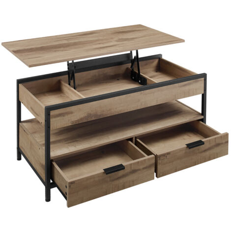 Vasagle – Table basse relevable 50x100cm – Hauteur ajustable 48-63cm – Acier et aggloméré – Tiroirs de rangement et compartiments cachés