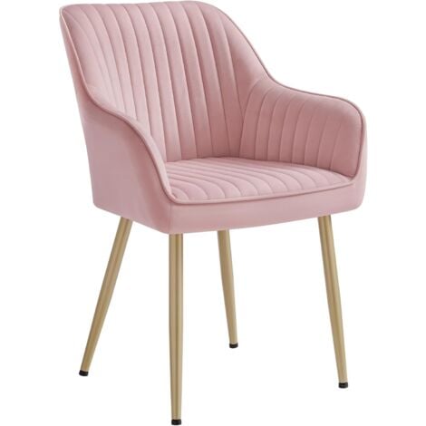 SONGMICS Chaise Salle à Manger, Chaise de Cuisine, Fauteuil en Velours, Rembourrée, avec Accoudoirs, Charge Max. 120 kg, Pieds en Métal, pour Salle à Manger, Rose Bonbon et Doré Clair