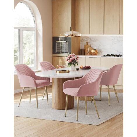 SONGMICS Chaise Salle à Manger, Chaise de Cuisine, Fauteuil en Velours, Rembourrée, avec Accoudoirs, Charge Max. 120 kg, Pieds en Métal, pour Salle à Manger, Rose Bonbon et Doré Clair