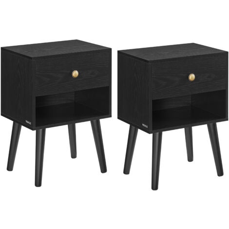 Tables De Chevet, Lot De 2, Avec 2 Tiroirs Et Compartiment Ouvert, Blanc - Table de chevet