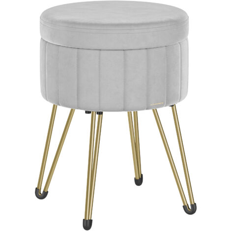 SONGMICS Tabouret Rangement, Siège Rond, Tabouret Coiffeuse, Pouf en Velours, Repose-pieds, 39 x 44,4 cm (Diamètre x H), 4 Pieds en Métal, pour Coins Beauté, Salon, Chambre, Gris Tourterelle