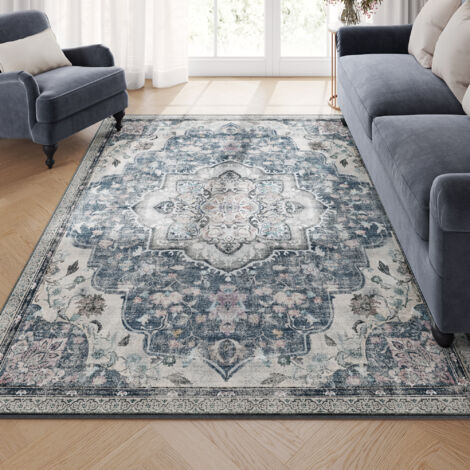 Tapis de Salon 160 x 230 cm, Tapis Antidérapant, Style Vintage Traditionnel, Lavable en machine, Gris Tourterelle (1/5)