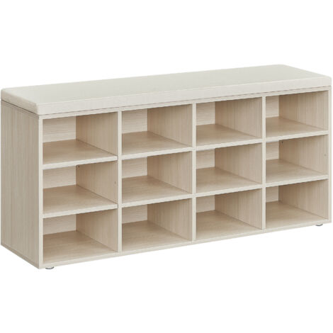 Vasagle – Banc à chaussures avec assise rembourrée – 12 compartiments – Capacité de charge 136 kg – Dimensions 104 x 30,3 x 48 cm – Beige naturel (1/5)
