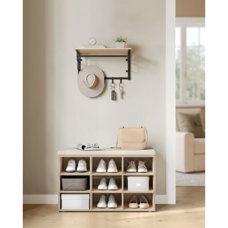 Banc à Chaussures Beige Assise Rembourré 3 Compartiments Rangement Cache Banc D Entree