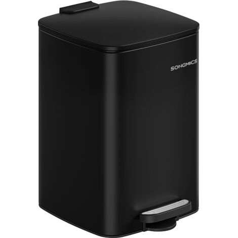 Songmics – Poubelle à pédale 20 L en acier noir – Seau intérieur avec poignées – Système de fermeture douce – Antidérapante pour stabilité