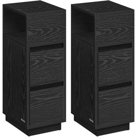 Vasagle – Lot de 2 tables de chevet noir d'encre – 2 tiroirs et compartiment ouvert – Dimensions 30x25x65 cm – Panneau MDF et aggloméré