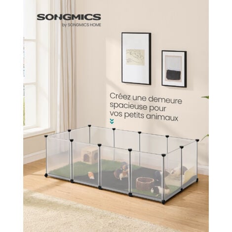 SONGMICS Enclos pour Animaux avec Plancher et Tapis Imperméable et Amovible, Parc pour Petits Animaux, pour Hamsters, Lapin, Hérisson, Cochon d’Inde, 125 x 63 x 42 cm, Blanc