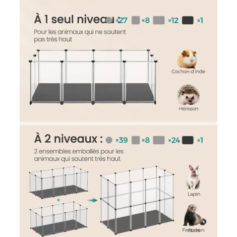 SONGMICS Enclos pour Animaux avec Plancher et Tapis Imperméable et Amovible, Parc pour Petits Animaux, pour Hamsters, Lapin, Hérisson, Cochon d’Inde, 125 x 63 x 42 cm, Blanc
