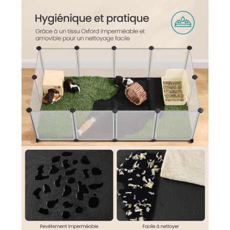SONGMICS Enclos pour Animaux avec Plancher et Tapis Imperméable et Amovible, Parc pour Petits Animaux, pour Hamsters, Lapin, Hérisson, Cochon d’Inde, 125 x 63 x 42 cm, Blanc