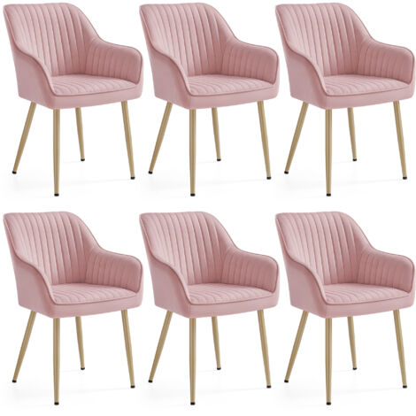 SONGMICS Chaise Salle à Manger, lot de 6, Chaise de Cuisine, Fauteuil en Velours, Rembourrée, avec Accoudoirs, Charge Max. 120 kg, Pieds en Métal, pour Salle à Manger, Rose Bonbon et Doré Clair (1/5)