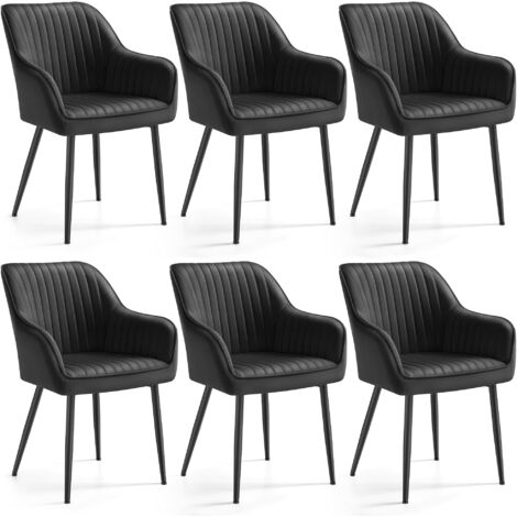 SONGMICS Chaise Salle à Manger, lot de 6, Chaise de Cuisine, Fauteuil en Velours, Rembourrée, avec Accoudoirs, Charge Max. 120 kg, Pieds en Métal, pour Salle à Manger, Noir d'encre