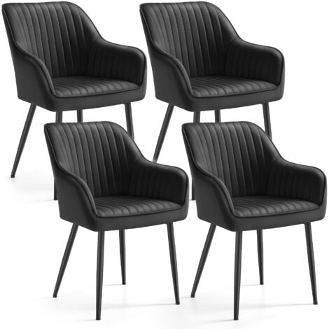 SONGMICS Chaise Salle à Manger, lot de 4, Chaise de Cuisine, Fauteuil en Velours, Rembourrée, avec Accoudoirs, Charge Max. 120 kg, Pieds en Métal, pour Salle à Manger, Noir d'encre