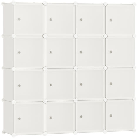 Songmics – Meuble de rangement modulable 16 cubes – Étagère en plastique PP hydrofuge – Dimensions 123 x 123 x 31 cm – Avec portes semi-transparentes (1/5)