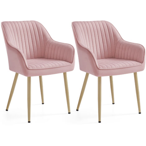 Songmics – Lot de 2 chaises de salle à manger rembourrées en velours – Accoudoirs – Charge max 120 kg – Pieds en métal – Rose bonbon et doré clair (1/5)