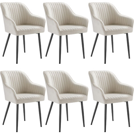 SONGMICS Chaise Salle à Manger, lot de 6, Chaise de Cuisine, Fauteuil en Velours, Rembourrée, avec Accoudoirs, Charge Max. 120 kg, Pieds en Métal, pour Salle à Manger, Blanc