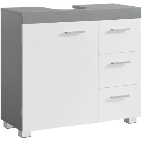 Vasagle – Meuble sous vasque simple 3 tiroirs latéraux – 30 x 70 x 64 cm – Panneau MDF – Blanc nuage et gris tourterelle – Dispositif anti-basculement inclus