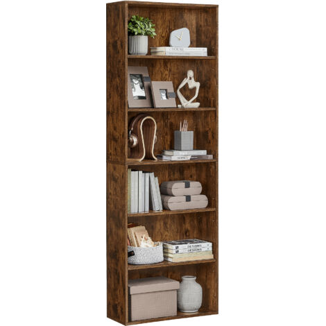 Vasagle – Bibliothèque 6 niveaux en aggloméré E1 24 x 60 x 178,5 cm – Meuble de rangement ouvert pour salon, bureau, salle à manger – Marron rustique