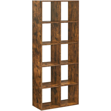 Vasagle – Bibliothèque 10 compartiments 30 x 65,5 x 161,5 cm – Panneau d’aggloméré marron rustique – Séparateur de pièce pour salon et bureau