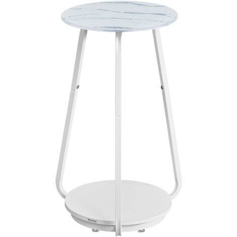 Vasagle – Table d'appoint ronde 30x55cm – Plateau en verre trempé blanc marbré – Étagère en panneau d'aggloméré – Pour petits espaces modernes