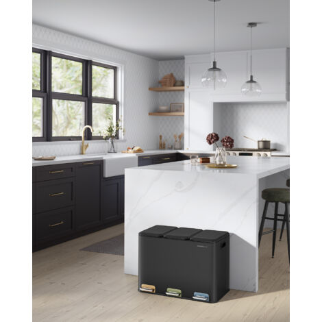 Centre De Recyclage Triple Safco 9798BL Noir 28 Gallons - Pour Cuisine, Garage, Bureau, Neuf