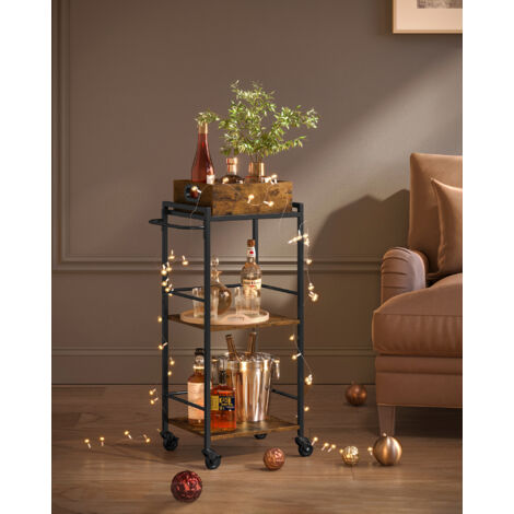 VASAGLE Desserte de Style Industriel, Chariot de Cuisine,avec Plateau Amovible, avec Pieds Réglables et roulettes, Étagère de Cuisine, Structure en Acier, 65 x 40 x 86 cm, Marron Rustique Noir LRC72X