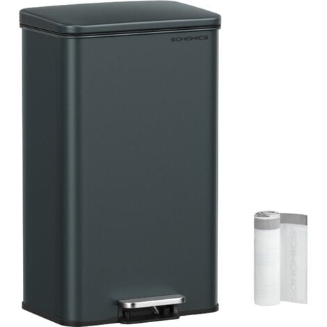 SONGMICS Poubelle de Cuisine 40L, Grand, Corbeille à Déchets à Pédale avec Couvercle, en Acier, Fermeture en Douceur, 15 Sacs Poubelle Inclus,Gris