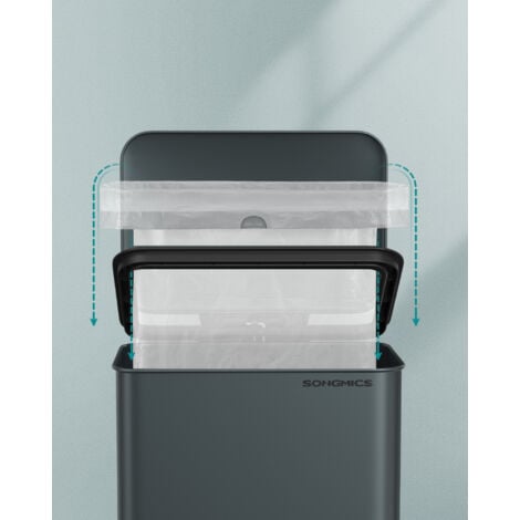 SONGMICS Poubelle de Cuisine 40L, Grand, Corbeille à Déchets à Pédale avec Couvercle, en Acier, Fermeture en Douceur, 15 Sacs Poubelle Inclus,Gris