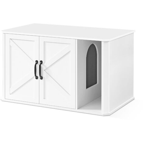 Feandrea – Meuble à litière pour chat – Entrée avant – Double porte – Panneau d’aggloméré – 85 x 48,5 x 50 cm – Blanc nuage