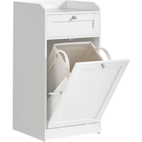 Vasagle – Meuble bas de salle de bain avec panier à linge amovible – 1 tiroir – Dimensions 40 x 40 x 80,2 cm – Matériaux MDF et tissu polyester – Blanc nuage