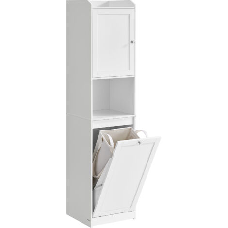 Vasagle – Meuble haut de salle de bain avec panier à linge amovible – Compartiment fermé – Dimensions 40 x 40 x 170 cm – Matériaux MDF et polyester – Blanc nuage