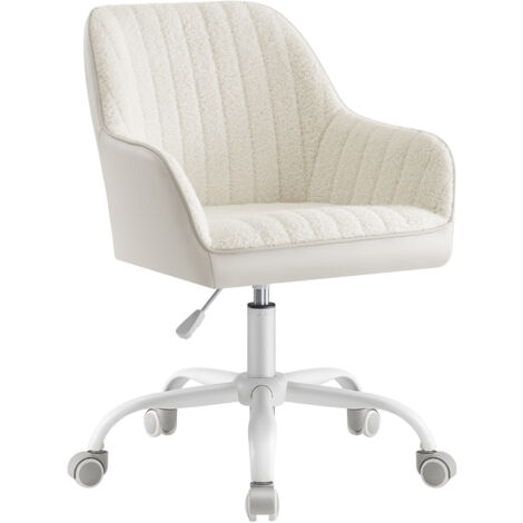 Songmics – Chaise de bureau ergonomique en tissu peluche – Rembourrage en mousse – Hauteur réglable 47-57 cm – Roulettes durables – Beige