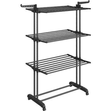 Songmics – Séchoir à linge mobile 4 niveaux – Acier inoxydable – 63,5 x 128 x 173 cm – Grande capacité 35 kg – Pliable avec roulettes