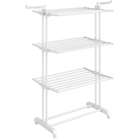 Songmics – Étendoir à linge pliable 4 niveaux avec roulettes – Acier inoxydable – 63,5 x 128 x 173 cm – Grande capacité 35 kg – Montage facile