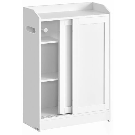 Vasagle – Meuble WC compact 20 x 60 x 80 cm – Panneau MDF – 6 compartiments avec porte-rouleau et brosse – Portes coulissantes amorties (1/5)