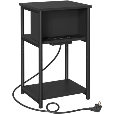 VASAGLE Table d'Appoint , Petite Table de Chevet avec Multiprise, Fin, 2 Prises CA, 2 Ports USB, 30 x 34 x 58 cm, pour Salon, Chambre, Noir