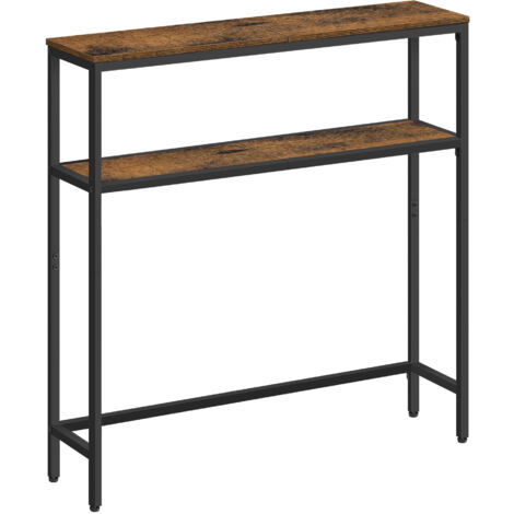 Vasagle – Console pour couloir – Table d'appoint 2 niveaux 20 x 80 x 80 cm – Panneaux d'aggloméré marron rustique et acier noir – Dispositif anti-basculement