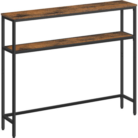 Vasagle – Console pour couloir 2 niveaux – Dimensions 20 x 100 x 80 cm – Panneaux d'aggloméré marron rustique et acier noir – Pour salon et entrée