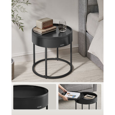 Table Basse Ronde 2 Étagères - Style Bois Brûlé Et Métal | Pour Salon Chambre 50x53cm