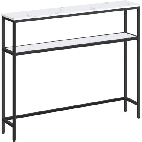 Vasagle – Console pour couloir – Table d’appoint 2 niveaux 20 x 100 x 80 cm – Panneaux aggloméré blanc marbré et noir d'encre – Idéale pour petits espaces