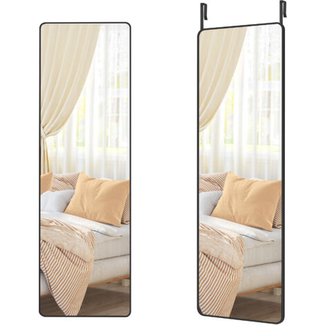 Songmics – Miroir sur pied 120 x 40 cm – Verre trempé résistant aux éclats – Cadre en alliage d'aluminium noir d'encre – Installation murale ou porte