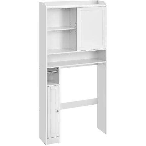 VASAGLE Meuble WC, Étagère Toilettes, Porte Coulissante, Étagères Ajustables, Économie d’Espace, Adapté à la Plupart des Toilettes, Conception Moderne, 25 x 83 x 170 cm, Blanc Nuage