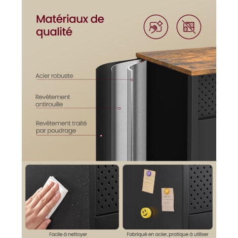 SONGMICS Armoire de Rangement, Meuble en Métal, Placard à Double Portes, Buffet, Fermeture Magnétique, Étagères Réglables, Cadre en Acier, Marron Rustique et Noir Mat