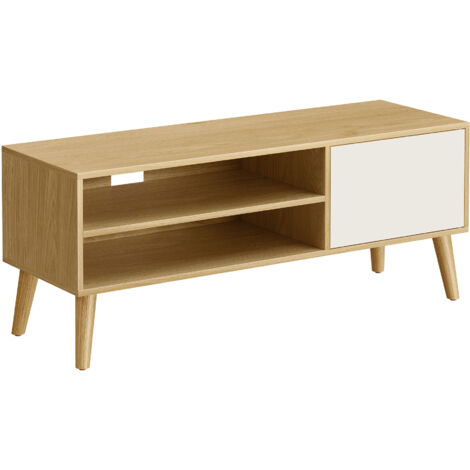 Vasagle – Meuble TV 120 cm – Support pour téléviseur jusqu'à 55 pouces – Rangement consoles – Style rustique chêne naturel et blanc crème