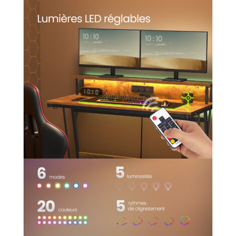Bureau en L réversible avec éclairage LED RGB, prise intégrée et large espace pour le gaming | Leroy Merlin