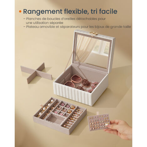Boîte à Bijoux 3 étages SONGMICS - Avec Miroir, Tiroirs - Noir - Organisation élégante