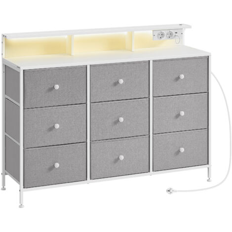 Songmics – Commode 9 tiroirs avec éclairage LED – Cadre en acier – Dimensions 33,5 x 114 x 84 cm – Pour chambre et salon – Gris tourterelle (1/5)