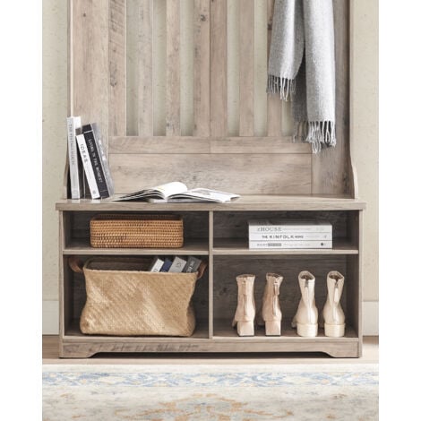 Meuble d’Entrée, Porte-manteau avec Banc à Chaussures, Vestiaire, Rangement pour Chaussures, 5 Crochets Triples, Gain de Place, pour Entrée, Couloir, Étagères Réglables, Grège
