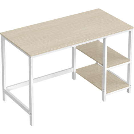 VASAGLE Bureau informatique, Table d’étude, avec étagère à 2 niveaux à gauche ou à droit, pour bureau, salon, cadre en métal, style industriel, Beige